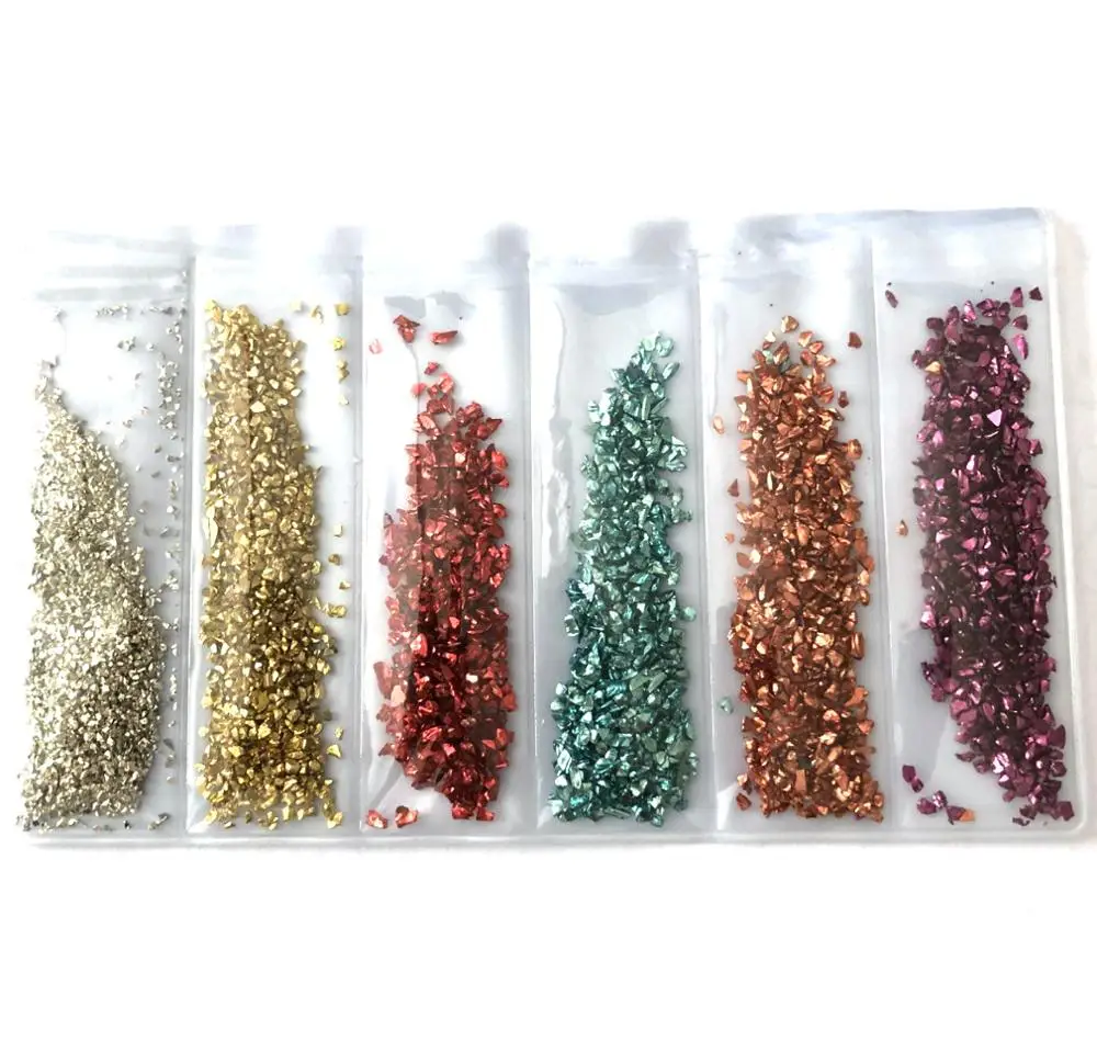 Новый стиль микс упаковка 3D нерегулярные Стекло камни хлопья гвоздь арт