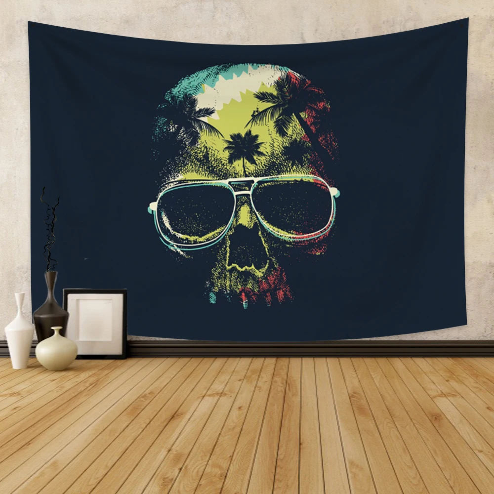 

Laeacco Skull Printing Tapestry Wall Hanging Hippie Bohemian Psychedelic Wall Carpet Camping Tent Travel Mattres