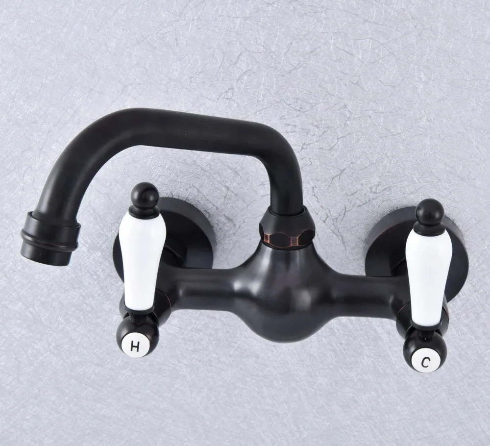 Черный Масло Втирают Латунь ванная комната кухонная раковина смеситель кран