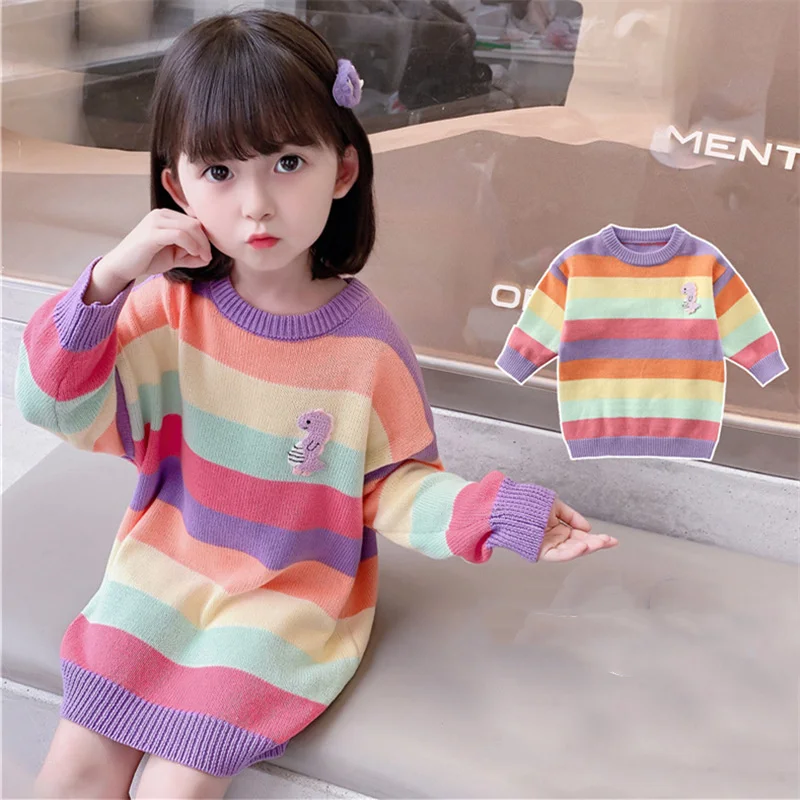 

Girls Sweater Kids Baby's Coat Outwear 2021 Long Thicken Warm Winter Autumn Knitting Tops