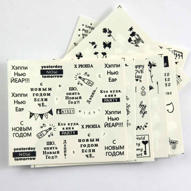 12 шт. Водные Переводные слайдеры бабочки цветы фотообои для ногтей маникюр белые