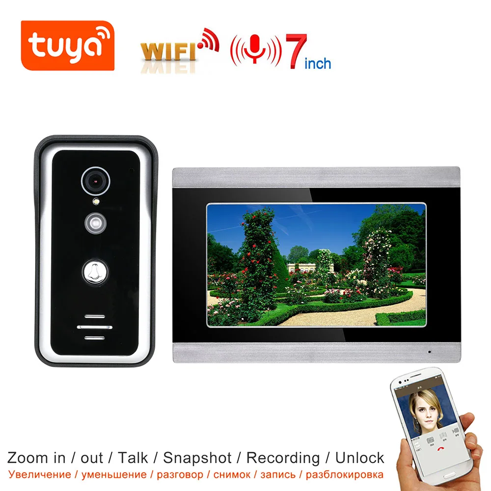 

4-проводной видеодомофон TUYA с Wi-Fi, домашний Интерком с 7-дюймовым сенсорным экраном, AHD 1080P, дверной звонок