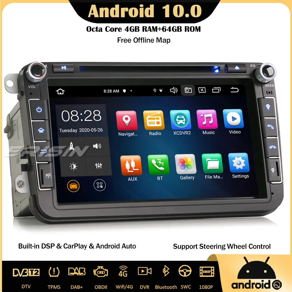 Erisin 8105 Android 10 0 автомобильное стерео DAB + Navi CarPlay DSP GPS 8 Core Для VW Seat Skoda Amarok Golf 5/6 Polo Tiguan