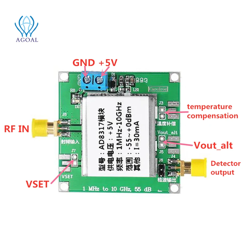 DC5V AD8317 1 м-10000 МГц модуль RF измеритель мощности логарифмический детектор