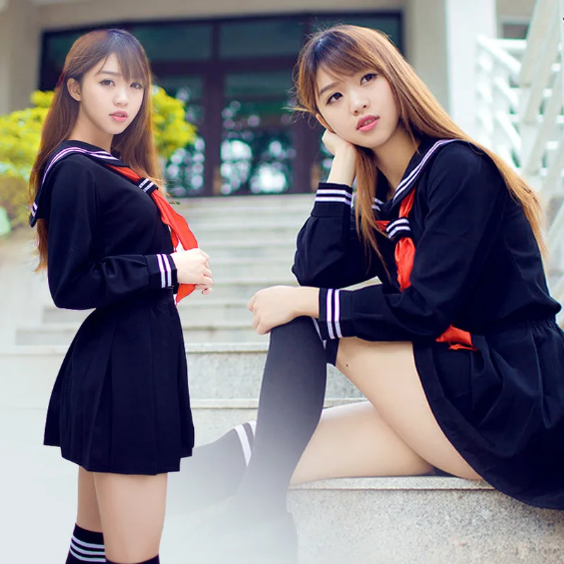 

Anime Jigoku Shojo Cosplay Costume Hell Girl Enma Ai Cosplay Costume JK Student School Uniform Sailor Suit top & skirt & red tie