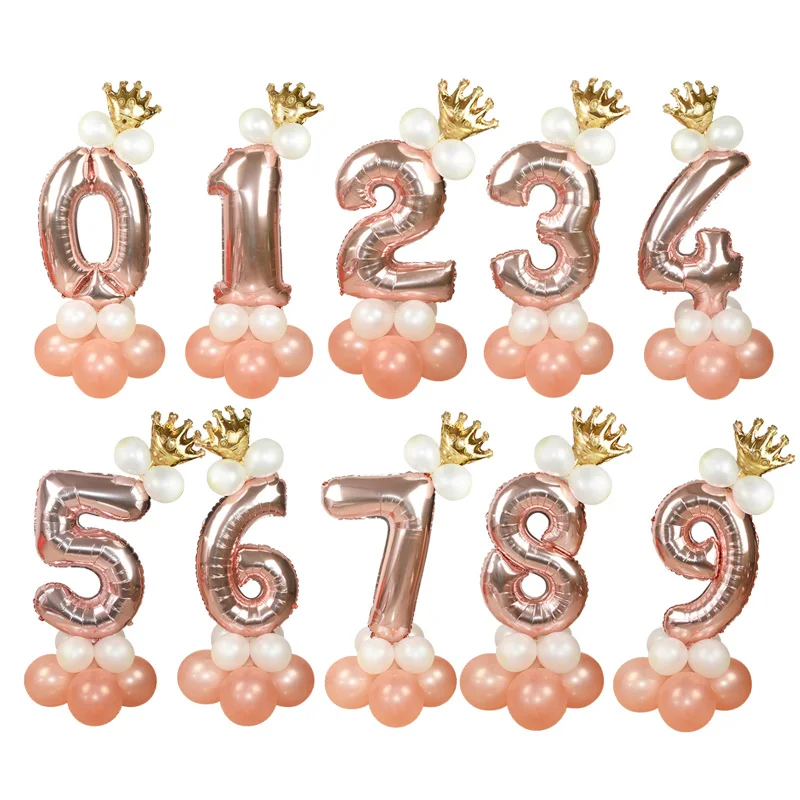 

1 Set Rose Gold Number Balloons Foil Latex Ballons Happy Birthday Party Decoration Globos Wedding Anniversary Baby Shower Supply