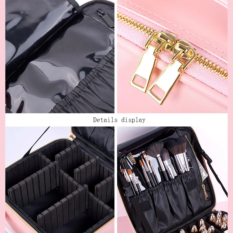 Cosmetics Case Suitcases Large Make up Storage Box Pink Organizer Waterproof Leather Professional Makeup Bag Travel Toiletry | Дом и сад