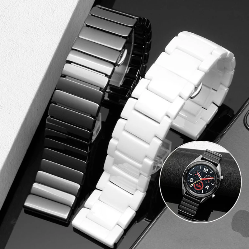 

Ceramic Watch band For Huawei Watch GT 2 Strap quick release bar watchband 16mm 18mm 20mm 22mm watch bracelet white black color