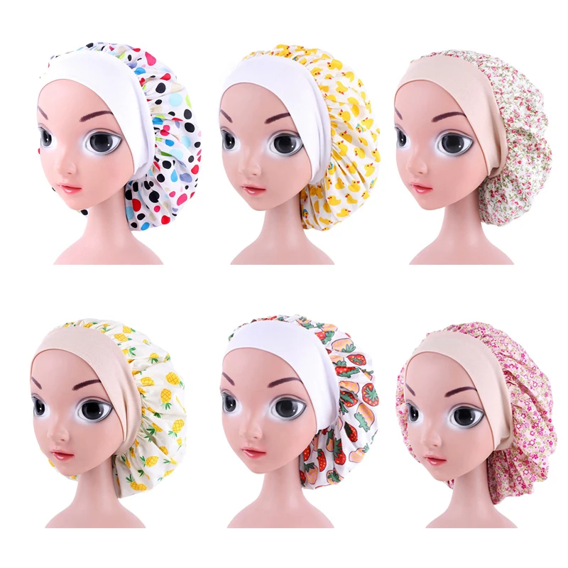 Милые Сатиновые детские шапки для волос с широкими полями эластичная шапка сна