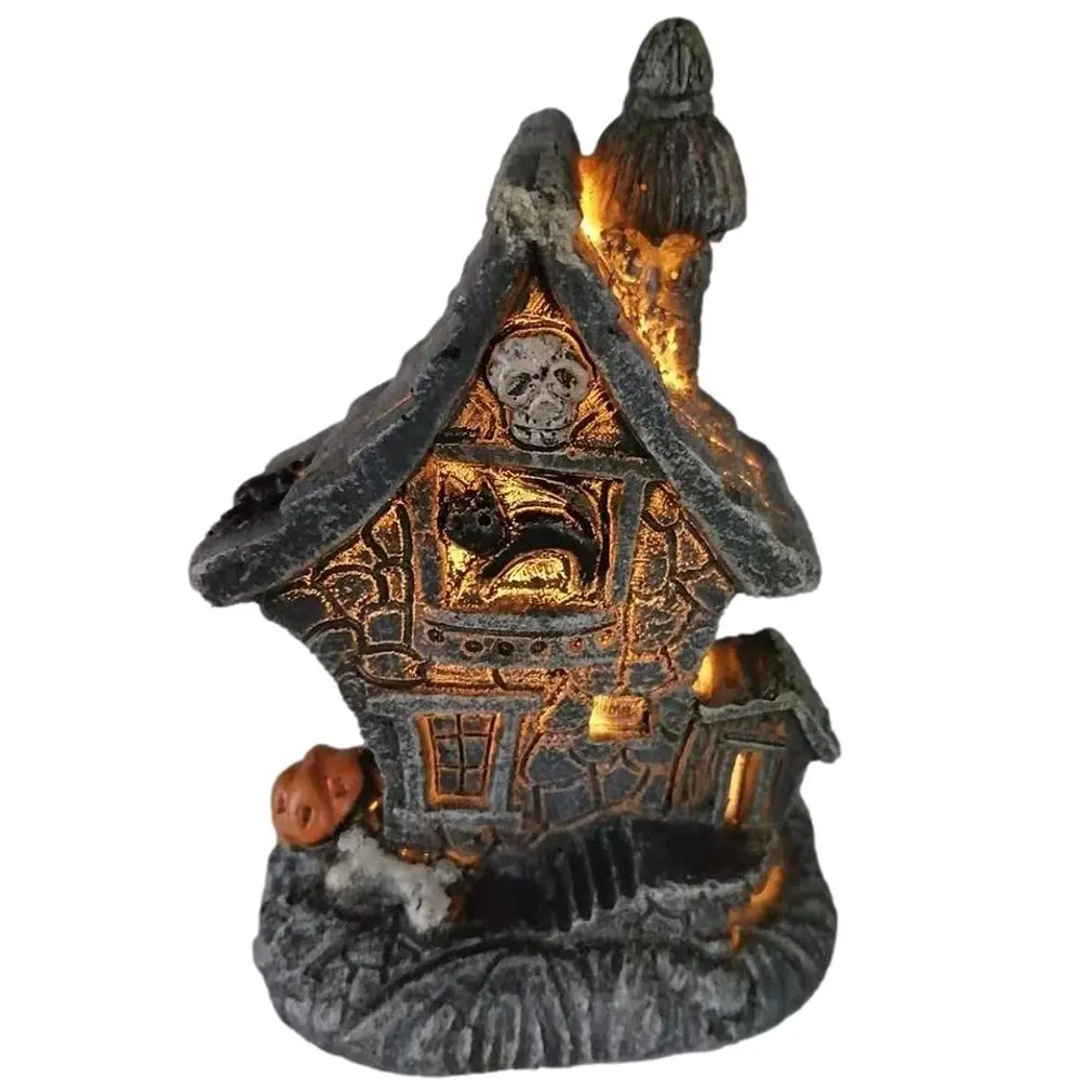 

Halloween Haunted House Village Mini Lit Building LED Skull House Spooky Graveyard Vigil Figurine For Halloween LED Spooky