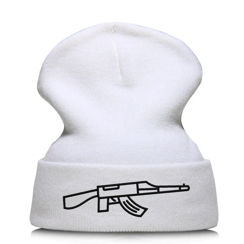 Beanie шляпа Skullie Кепки смутная зима вышивка в стиле панк Для мужчин Для женщин подростков уличных танцев забавные по заказу покупателя хип-хоп-автоматом AK - Цвет: Белый