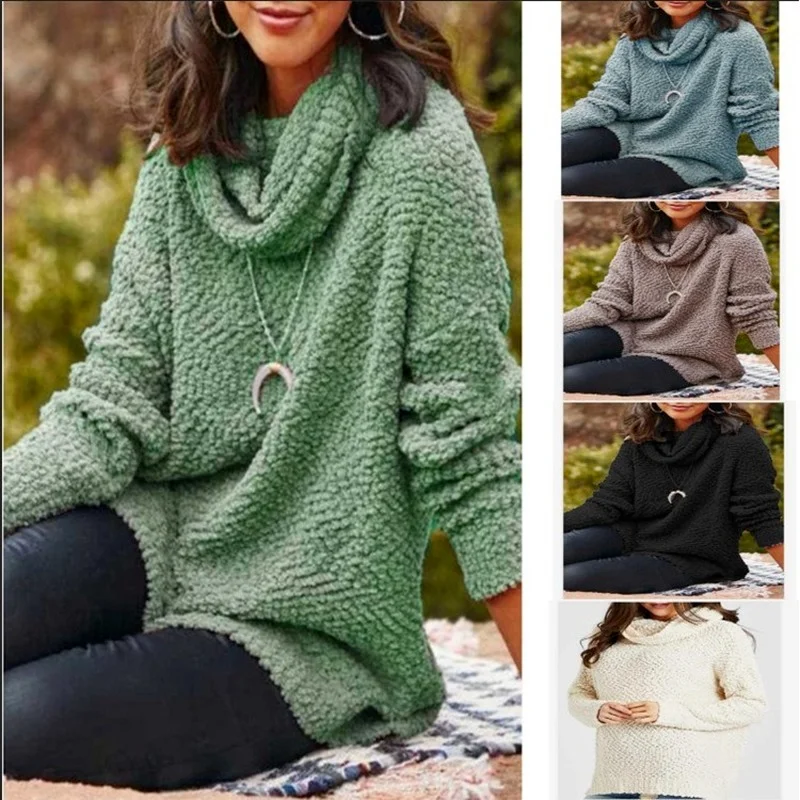 

Винтажный свитер Lugentolo, женский шарф с воротником, однотонный плюшевый Топ, большие размеры, свободные вязаные свитера из вискозы с длинными рукавами