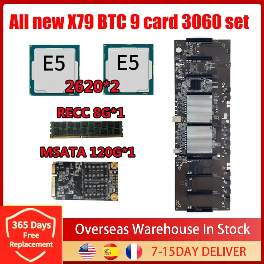 

BTC-X79 Dual CPU Mining Motherboard 8 PCIE 16X Straight 2011 Pin DDR3 65mm Support 9 Cards 3060 Graphics Card Mining Miner