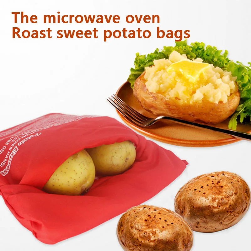 1Pcs Microwave Baking Potatoes Bag Red Washable Cooker Easy To Cook Kitchen Gadgets Tool Rice Pocket Cooking Tools | Дом и сад
