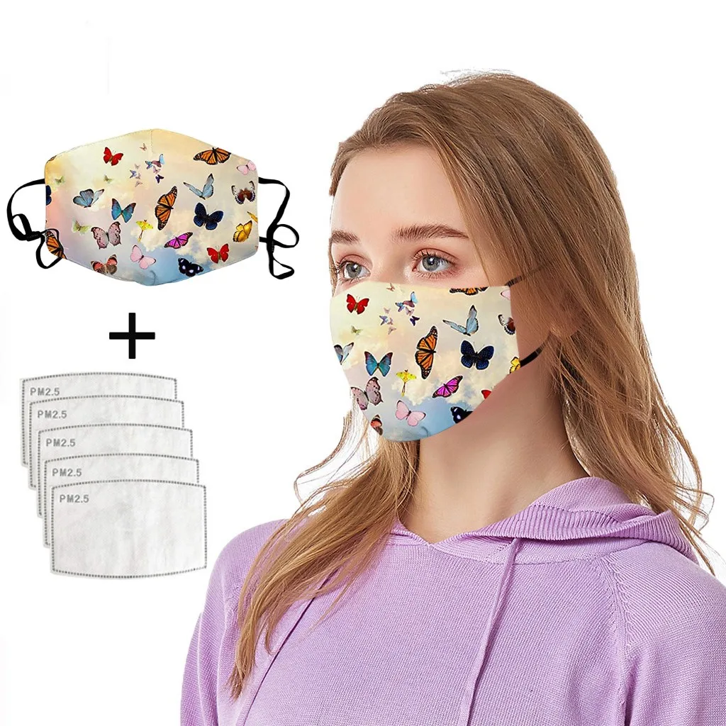 

Printed Breathable Reusable Mask Filter PM2.5 dustproof Mask With 5 Filters Breath Mouth Face Mask mascarilla reutilizable#E