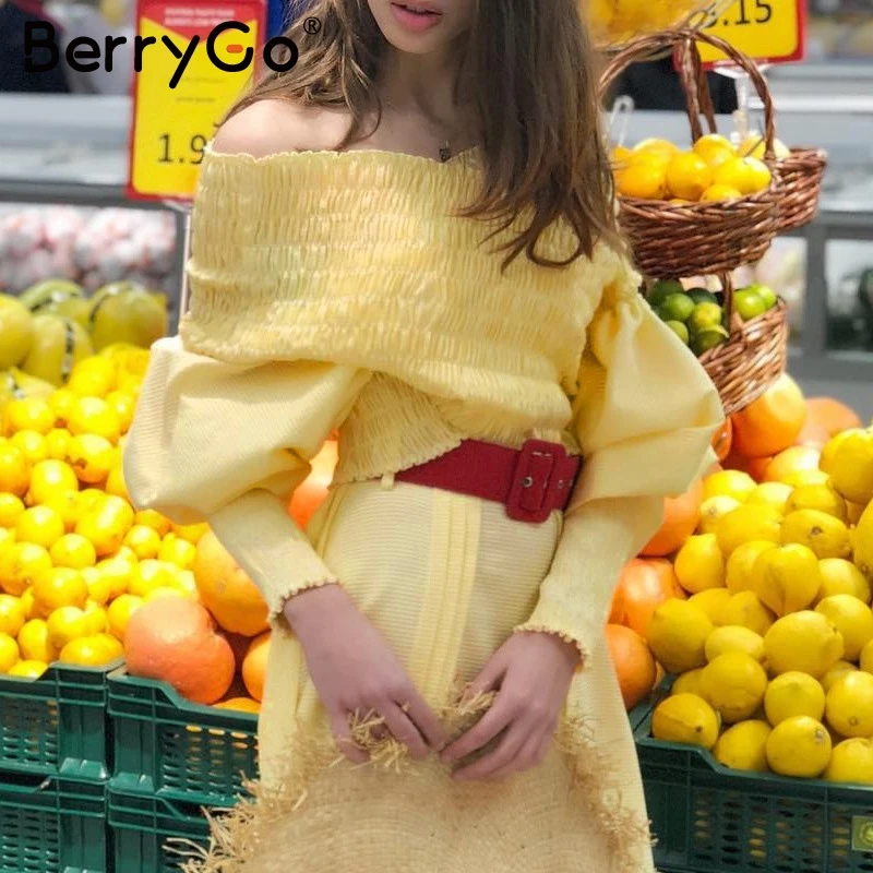 BerryGo сексуальная женская блузка с открытыми плечами элегантная рубашка пышными