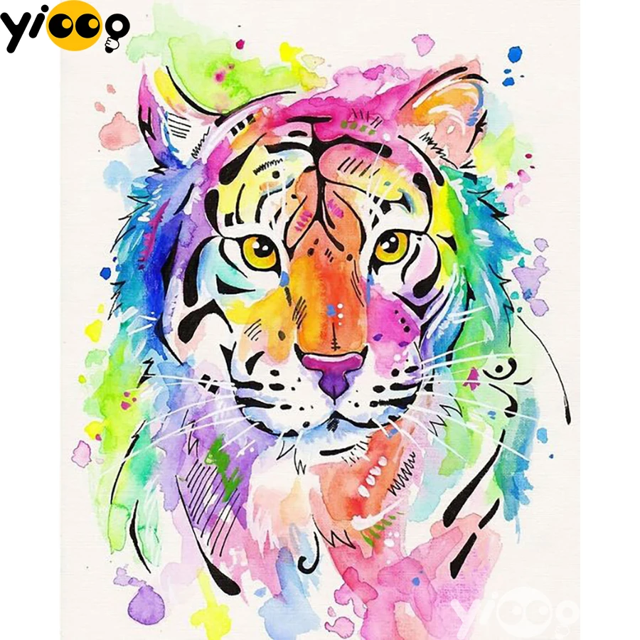 

Full Square/Round Drill Diamond Painting Cross Stitch Embroidery Colorful Tiger Rhinestone Mosaic Home Decor Gift AX2443