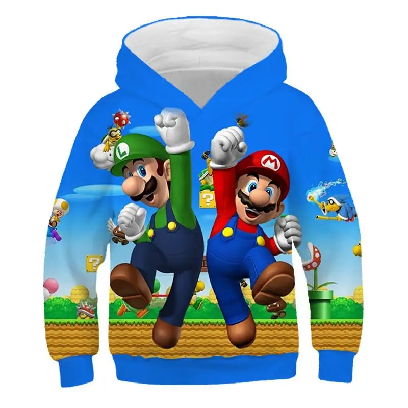 Ведущая игра Super Mario Bros. Толстовка с капюшоном с 3d принтом для мальчиков и девочек; модная Забавная детская толстовка с изображением Луиджи Марио