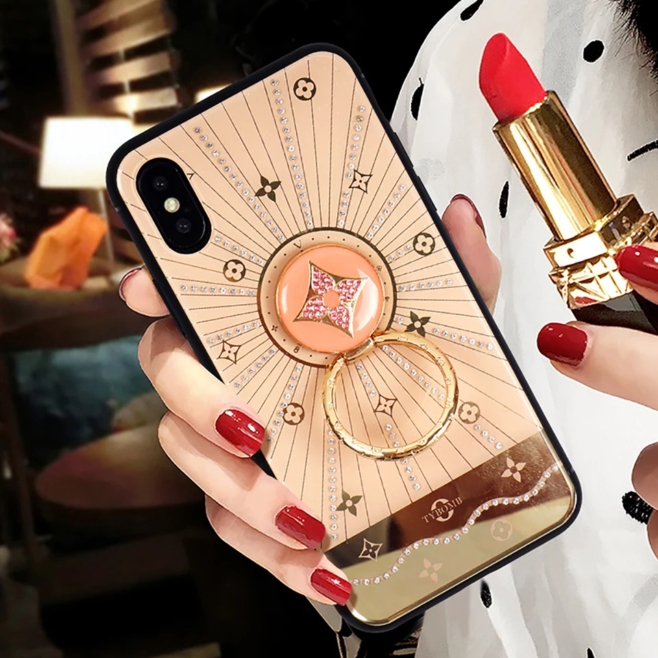 Роскошный чехол для телефона с бриллиантами iPhone 12 mini 11 pro max x xs xr кольцом пальца и