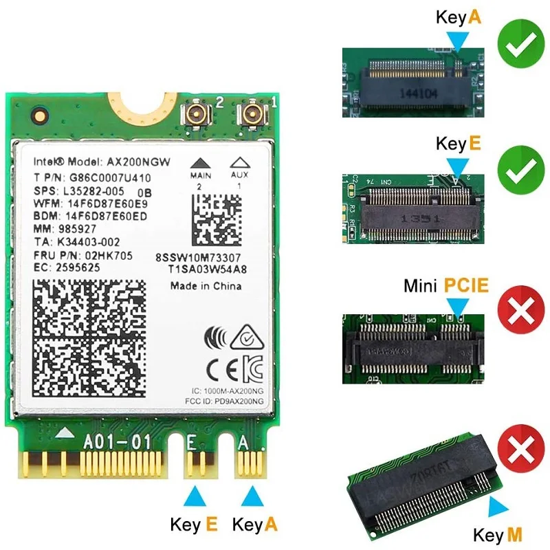 

Сетевая карта M.2, совместимая с Bluetooth 5,0, беспроводная Двухдиапазонная, AC 2974 Мбит/с, 2,4G, 5G WiFi 6, модуль Intel AX200, адаптер NGFF 2230