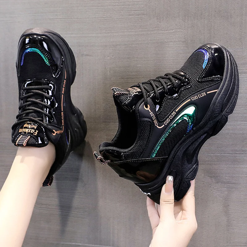 

Women Tennis Shoes Air Cushion 5CM Height Increase Sports Sneakers Breathable Female Walking Dad Shoes Thick Bottom Platforms