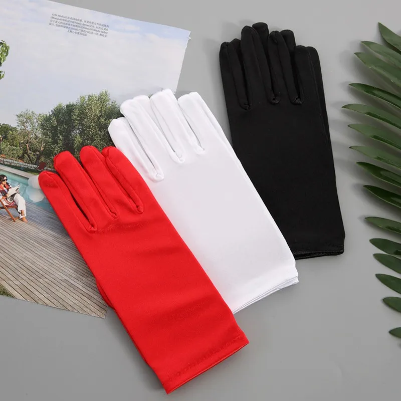 

White Black Red Elegant Short Satin for Bride Bridal Wedding Gloves 2019 Femme Women Finger Guantes de novia ST151