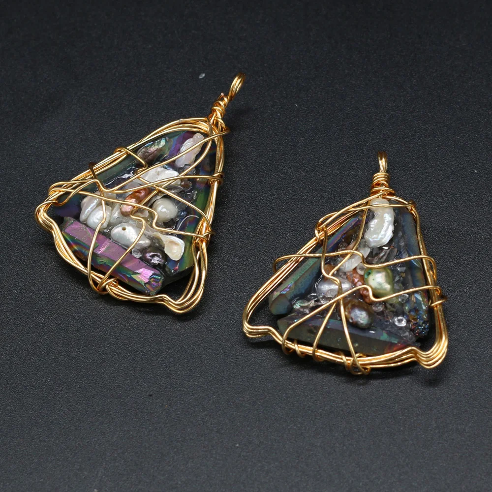 Лидер продаж 2021 натуральный пресноводный жемчуг треугольный обмоток золотой