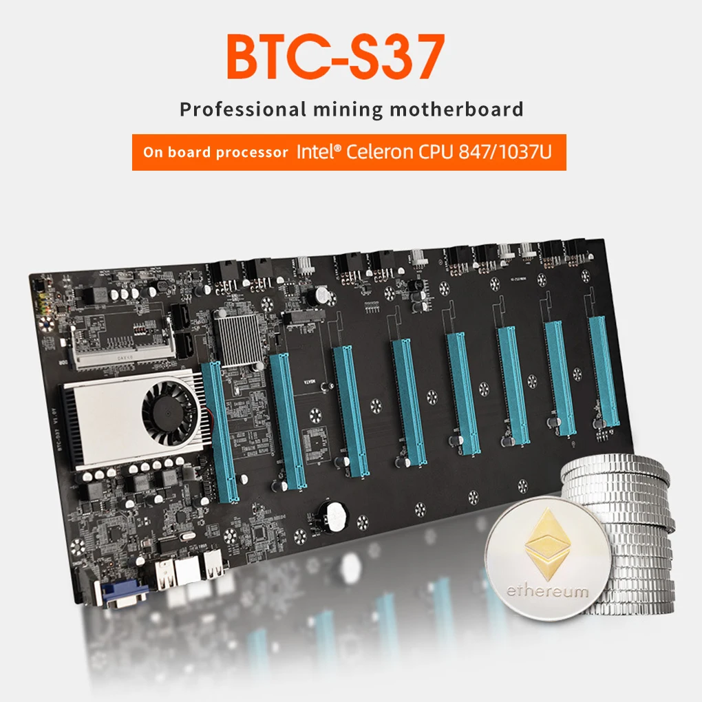 

BTC-S37 Mining Motherboard CPU Set 8 Miner Video Card Slot Memory Adapter Integrated VGA Interface Low Power Consumption All New