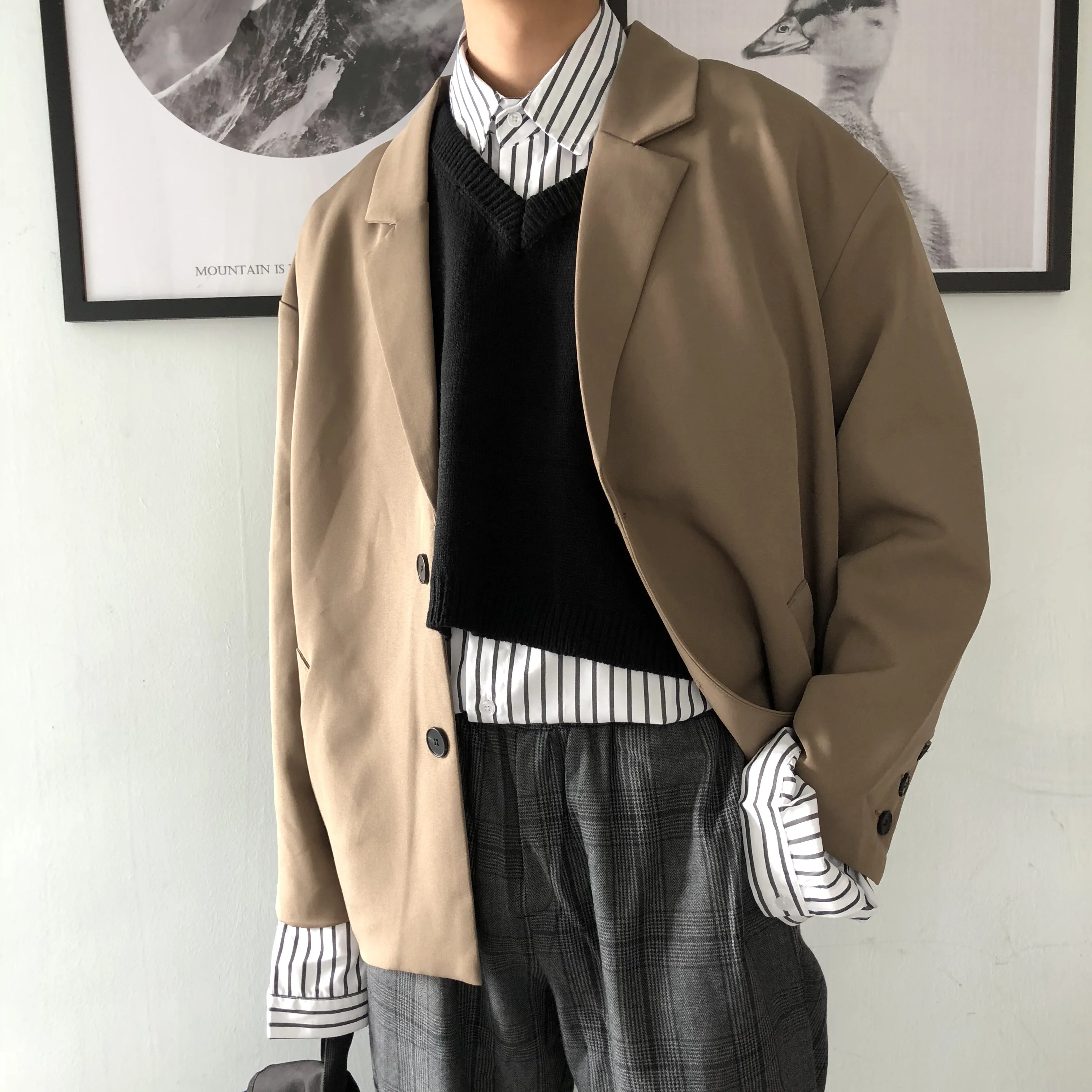 Однобортный черный блейзер модный мужской костюм мужские повседневные блейзеры