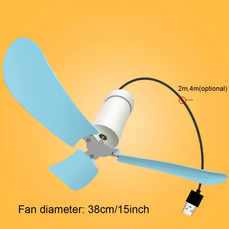 

67JA Silent 3 Leaves USB Powered Canopy Ceiling Fan Diameter 15inch Hanging Fan for Outdoor Camping Home Bed Tent Dorm