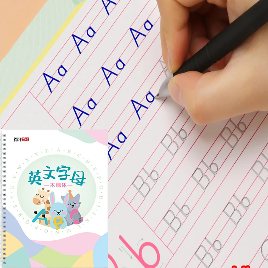 

Children's English Practice Copybook Reusable English 3D Groove Calligraphy Book Baby Learn Alphabet Free Writing Pen