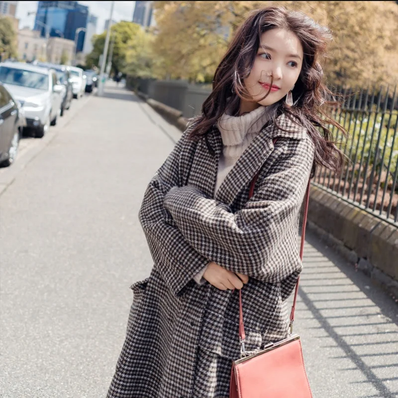 

Streetwear Sudaderas Mujer 2022 Women Clothes Kawaii Sweat Plaid Long Thick Woolen Cloth Coat Female A5717