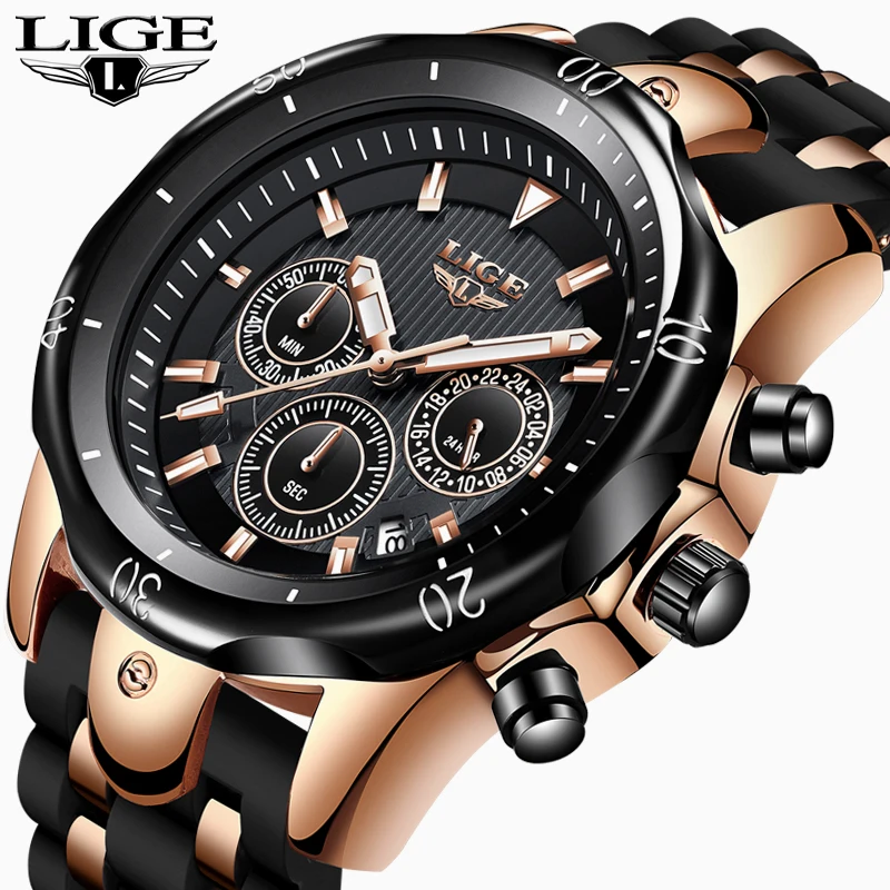 

2022 LIGE Business Silicone Fashion Waterproof Quartz Watch For Mens Watches Top Brand Luxury Male Date Clock Relogio Masculino