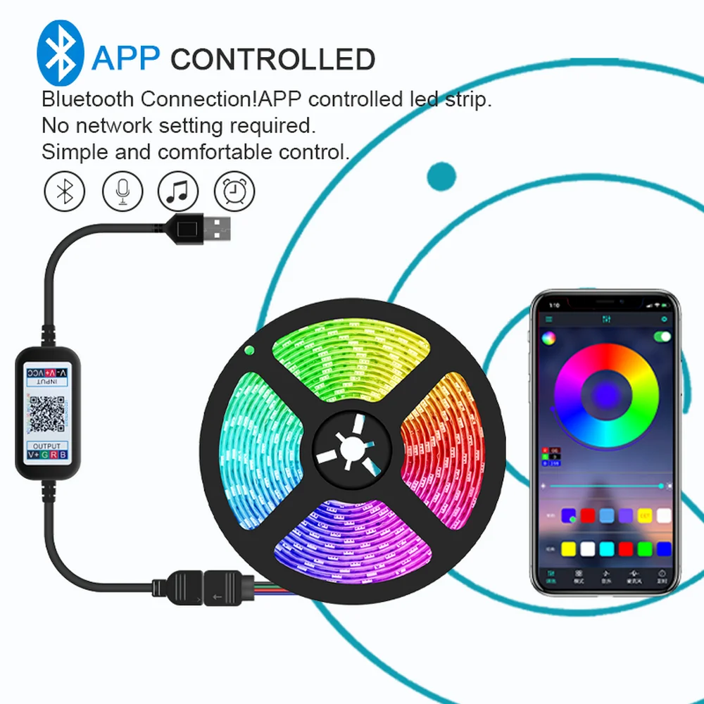 Светодиодная лента RGB 5050 с Bluetooth 5 В 60 светодиодов/м | Лампы и освещение