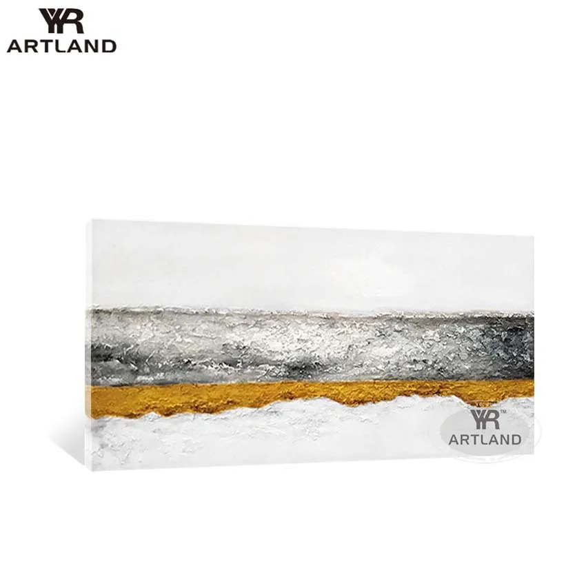 

Nordic style hand drawn abstract oil painting on canvas gold foil landscape wall art picture poster for living room sofa bedroom