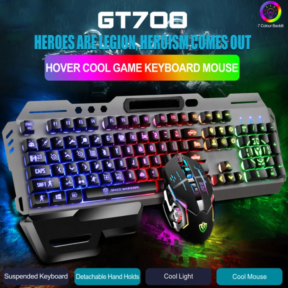 

GT700 Usb Wired Keyboard And Mouse Set, Manipulator Feel, Backlight, Used For Gaming Games In Internet Cafes