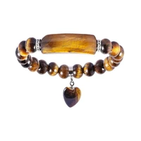 silver plated romantic love heart connect tiger eye stone round beads stretchy bracelet rock crystal jewelry