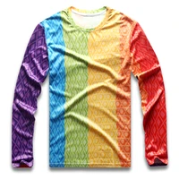 long sleeve t shirt for men striped printed shirt rainbow tee male tshirt