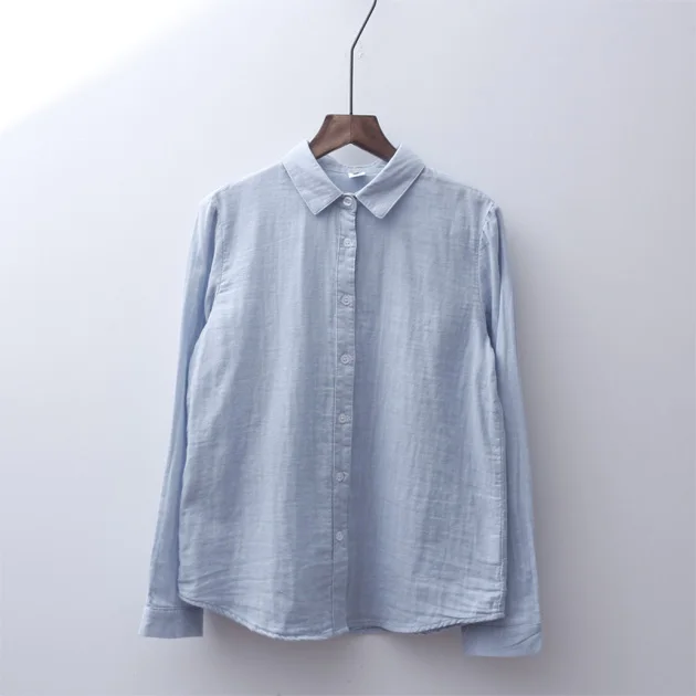 

Lamtrip Brief Solid Cotton Yarn Long Sleeve Shirt Blouse Retro 2021 Spring