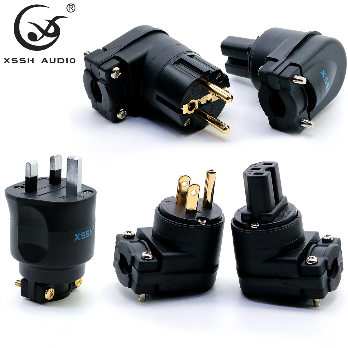 

AC Power Connector XSSH Audio HIFI Pure Copper Gold Rhodium Electric UK EU US AU IEC British Right Angle Female Male Power Plug