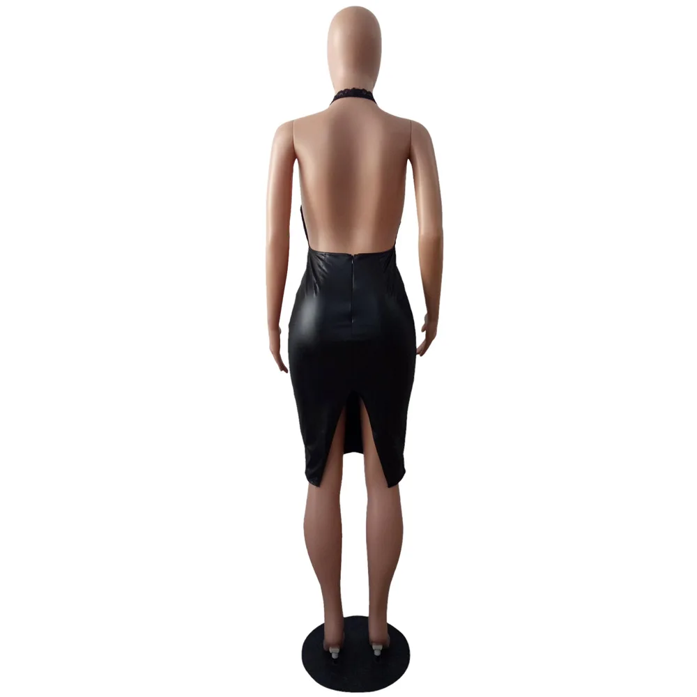 AHVIT глубокий v-образный вырез Сексуальное Женское платье без рукавов с открытой