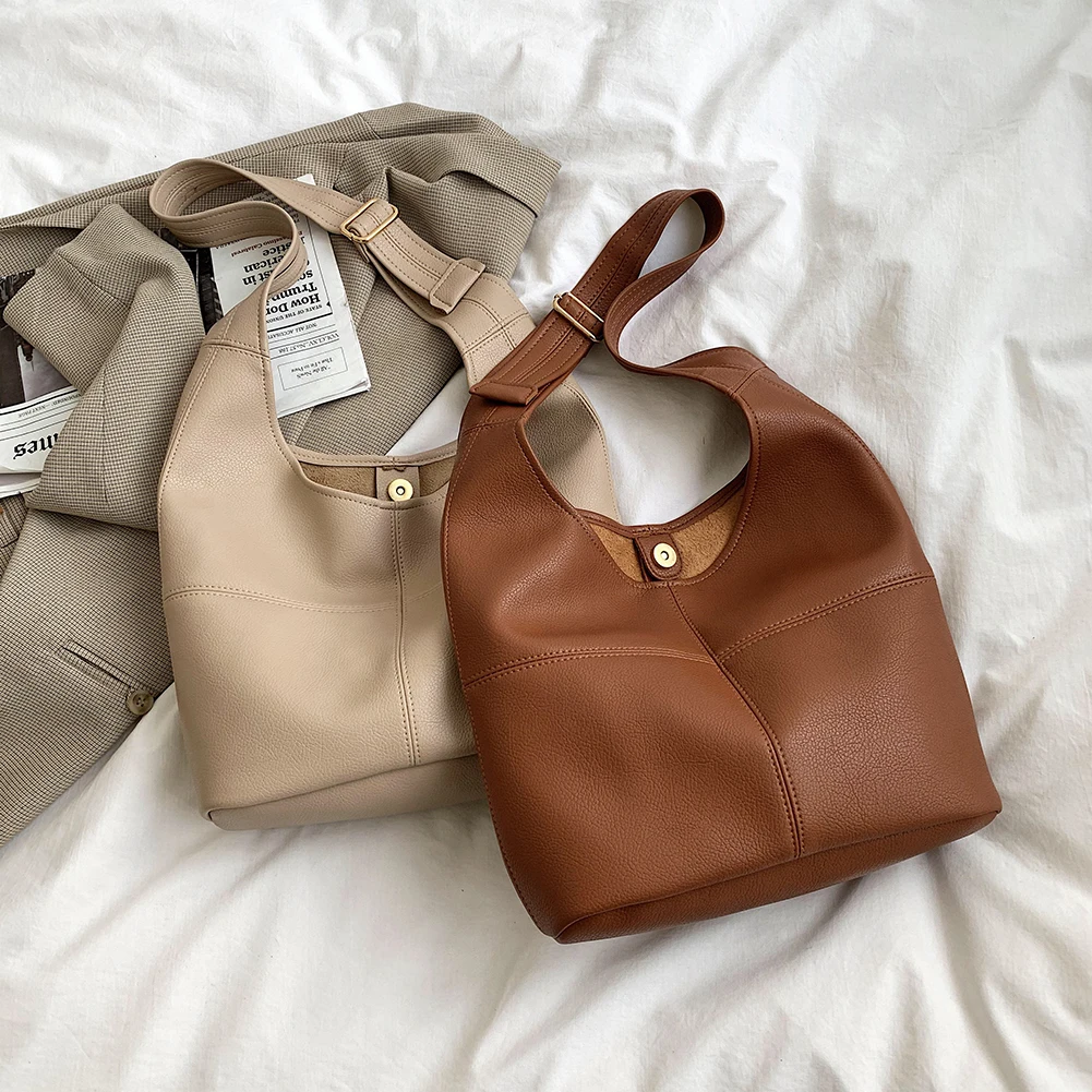 

2pcs/set Retro Leather Shoulder Handbag Solid Lady Large Capacity Top-handle Bag Fashion Exquisite Shopping Bag