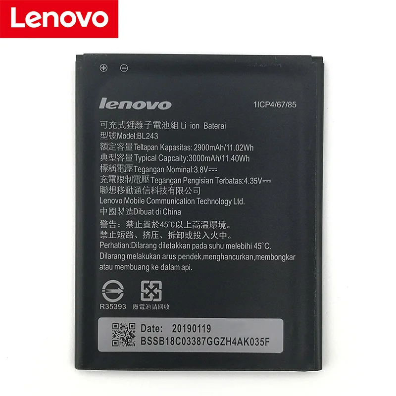 Lenovo Original 3000mA BL243 Battery For Lenovo K3 Note K50-T5 K50-T3S A7000 A5500 A5860 A5600 A7600 Phone+Tracking Number