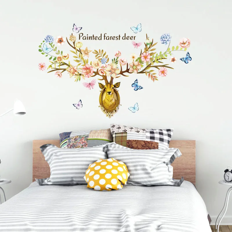 DIY Sika Deer Head Flowers Wall Stickers Living Room Art Vinyl Birds Wallpaper Decals for Kids Baby Home Decor Always Be Brave | Дом и сад