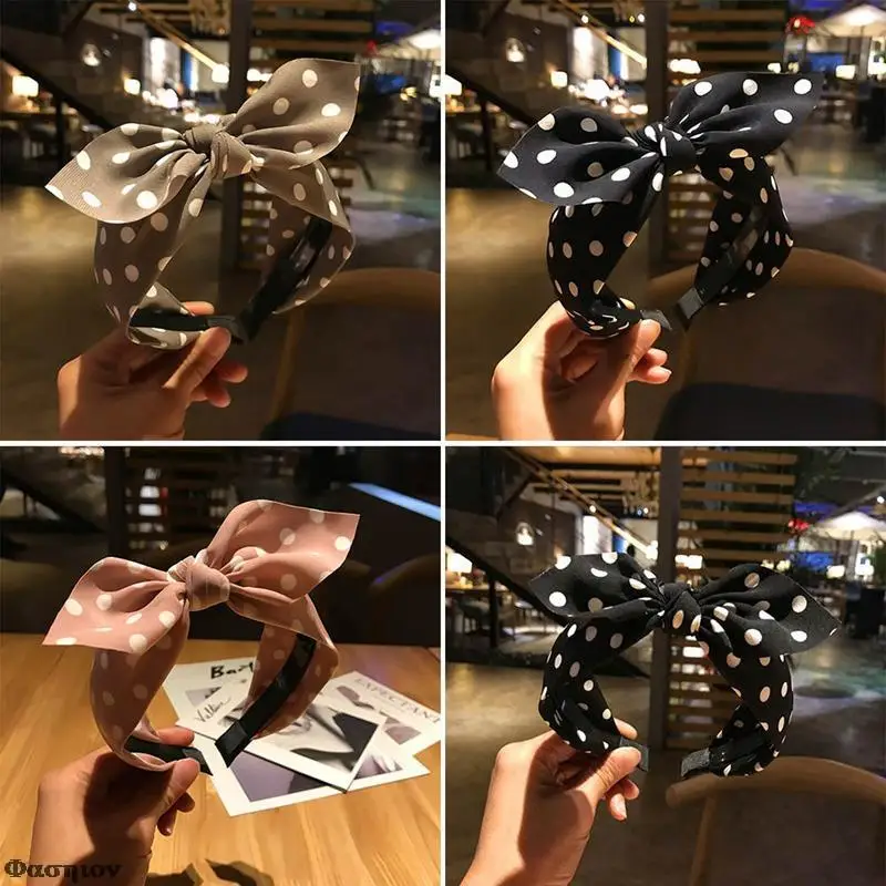 Повязка для волос с узлом женская широкая повязка в горошек бантом стиле ретро