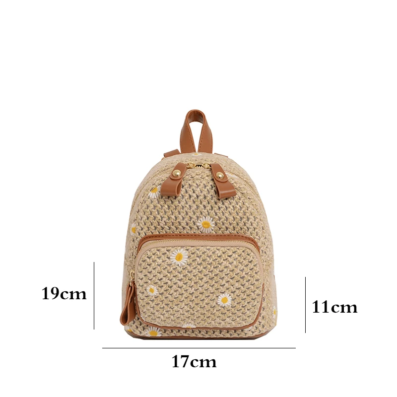 

Casual Straw Women's Backpacks Wicker Woven Travel Bag Summer Beach Rattan Purses Mini Bohemian straw Backpack Female Sac 2021