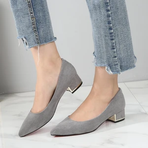 Туфли-лодочки женские на толстом каблуке, Элегантные повседневные офисные, без застежек, заостренный носок, классические, красные, черные, F0001