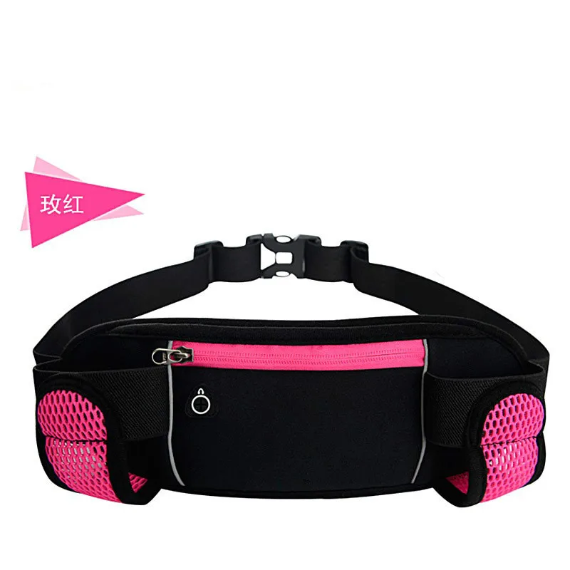 Running Bags Waist 2 Water Bottle Outdoor Camping Hiking Fitness Man Women Gym Lightweight Belt Bag Female Sports Fanny Packs - Цвет: RoseRed