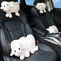 cartoon cute little sheep car headrest pillow plush creative neck support seat lumbar shoulder seatbelt pad head rest cushiond