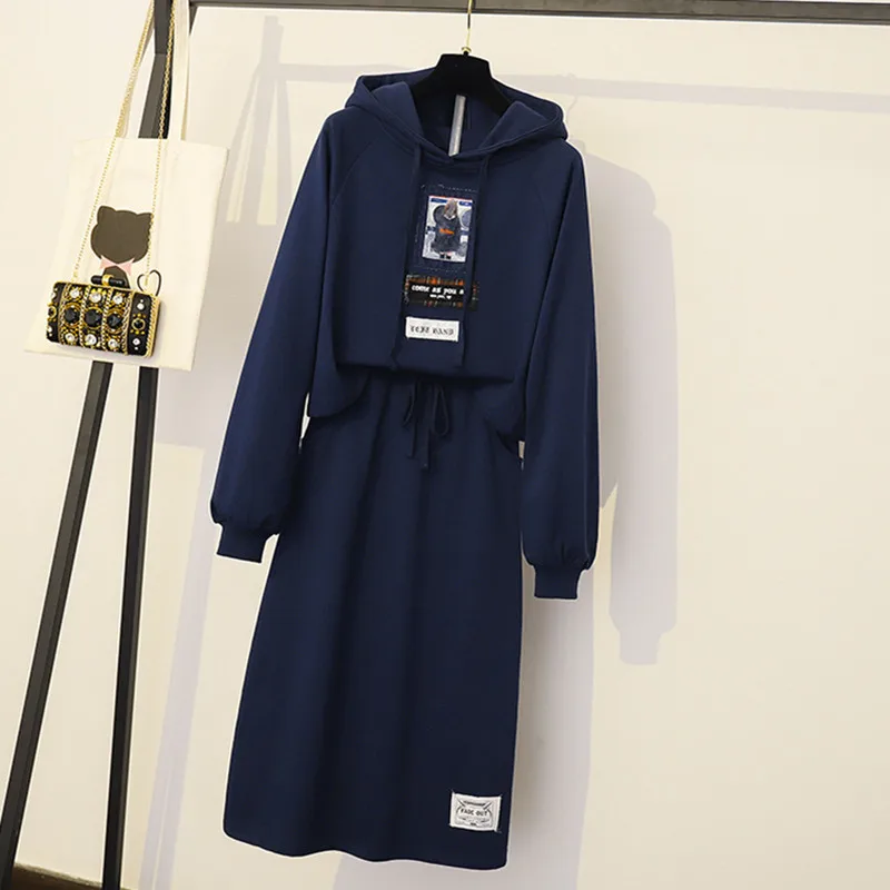 Royal Blue Большой плюс размер Tracksuit спортивный костюм осень зима Женская Спортивная юбка костюм свитер с капюшоном комплект из 2 предметов Топ свитер юбка повседневный комплект - Цвет: Royal Blue